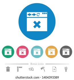 Browser cancel flat white icons on round color backgrounds. 6 bonus icons included.