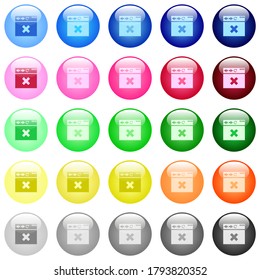 Browser cancel icons in set of 25 color glossy spherical buttons