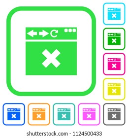 Browser cancel vivid colored flat icons in curved borders on white background