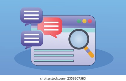 Browser with cartoon style speech bubble pack.on blue background.Vector Design Illustration.
