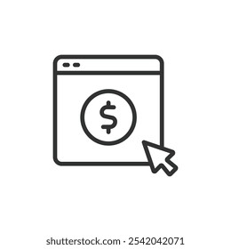 Navegador Charity Payment, icono en diseño de línea. Navegador, caridad, pago, donación, en línea, Asistencia, fondos sobre fondo blanco Vector. Icono de trazo editable del pago de la caridad del navegador