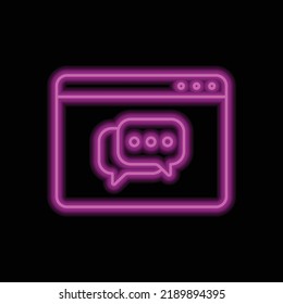 Browser, chat simple icon vector. Flat design. Purple neon on black background.ai