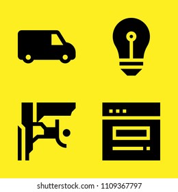 browser, climbing, delivery van and idea vector icon set. Sample icons set for web and graphic design