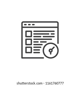Browser and clock outline icon. linear style sign for mobile concept and web design. Web Surfing Time simple line vector icon. Symbol, logo illustration. Pixel perfect vector graphics