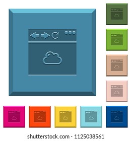 Browser cloud engraved icons on edged square buttons in various trendy colors