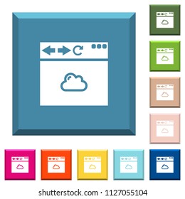 Browser cloud white icons on edged square buttons in various trendy colors