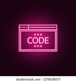browser coding icon. Elements of Web Development in neon style icons. Simple icon for websites, web design, mobile app, info graphics