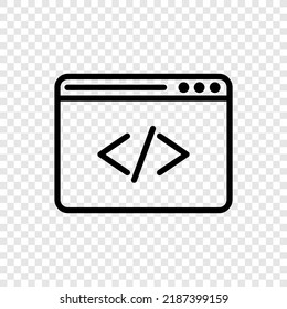 Browser, coding simple icon vector. Flat design. Transparent grid.ai