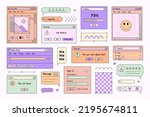 Browser Computer Interface Windows in Vaporwave 90s Style. Retro PC Desktop Template Boxes and Elements. Vector Illustrations Set.