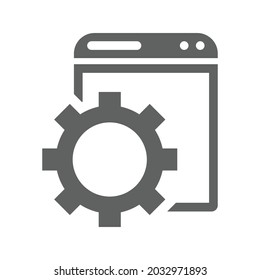 Browser, configuration, gear icon. Gray vector graphics.