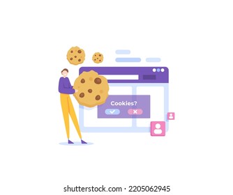 cookies del navegador. rechazar o aceptar cookies. en el sitio web. un pequeño dato enviado desde un sitio web y almacenado en el dispositivo del usuario por un navegador web. diseño de concepto de ilustración. ui