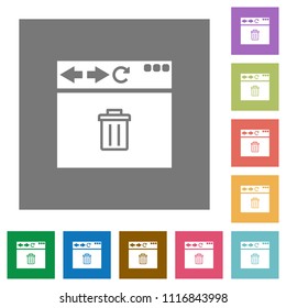 Browser delete flat icons on simple color square backgrounds