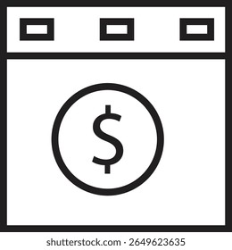 Browser with dollar sign icon representing SEO earnings, ads revenue or online business with transparent background