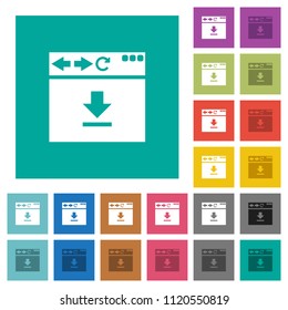 Browser download multi colored flat icons on plain square backgrounds. Included white and darker icon variations for hover or active effects.