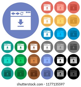 Browser download multi colored flat icons on round backgrounds. Included white, light and dark icon variations for hover and active status effects, and bonus shades.