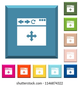 Browser drag and drop white icons on edged square buttons in various trendy colors