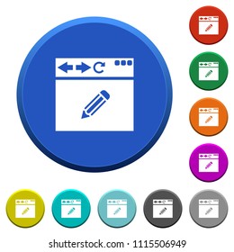 Browser edit round color beveled buttons with smooth surfaces and flat white icons