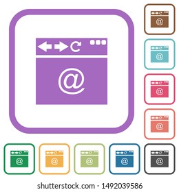 Browser email simple icons in color rounded square frames on white background