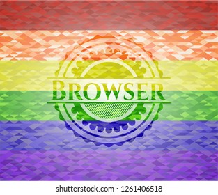 Browser emblem on mosaic background with the colors of the LGBT flag