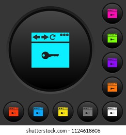 Browser encrypt dark push buttons with vivid color icons on dark grey background