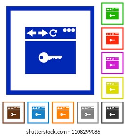 Browser encrypt flat color icons in square frames on white background