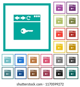 Browser encrypt flat color icons with quadrant frames on white background