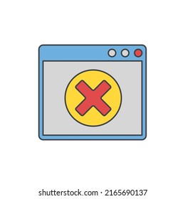 Browser with error sign icon in color icon, isolated on white background 