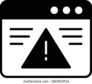 Browser with Exclamation marks Vector Icon Design, Cloud computing and Internet hosting services Symbol on White background, webpage error concept, Problem with Website