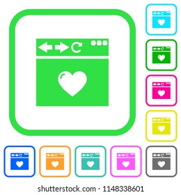 Browser favorite vivid colored flat icons in curved borders on white background