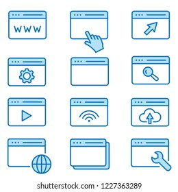 Browser flat line icons. Set of web, internet, search, click and more. Editable Stroke. Change to any size and any colour.
