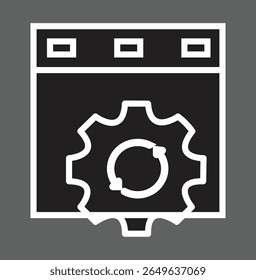 Browser with gear icon representing SEO tool setup, website optimization or analytics integration with transparent background
