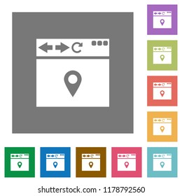 Browser get location flat icons on simple color square backgrounds