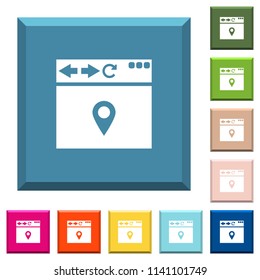 Browser get location white icons on edged square buttons in various trendy colors