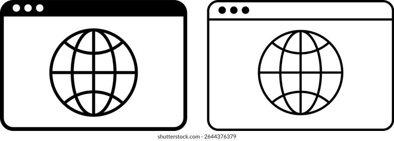 Browser and globe icon set. Earth global country map icons. Travel internet globl. globes with world maps. digital platforms and development
