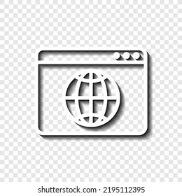 Browser, globe simple icon vector. Flat design. White with shadow on transparent grid. 