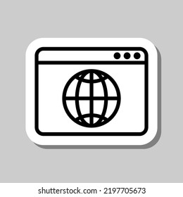 Browser, globe simple icon vector. Flat design. Sticker with shadow on gray background.ai