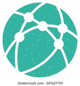 Browser grainy textured icon for overlay watermark stamps. Flat symbol with dirty texture. Dotted vector cyan ink rubber seal stamp with grunge design on a white background.