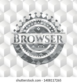 Browser grey emblem. Retro with geometric cube white background