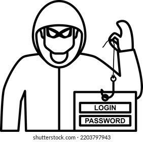 browser hijacker Concept, Theft and Pickpocket vector line icon design, cyber-terrorism symbol, Cyberpunk Sign, security breakers stock illustration