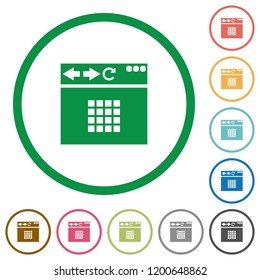 Browser homescreen flat color icons in round outlines on white background