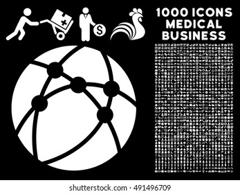 Browser icon with 1000 medical business white vector pictographs. Design style is flat symbols, black background.