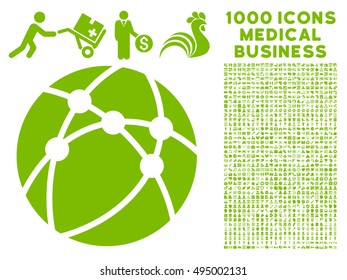 Browser icon with 1000 medical commercial eco green vector design elements. Clipart style is flat symbols, white background.