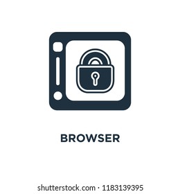 Browser icon. Black filled vector illustration. Browser symbol on white background. Can be used in web and mobile.