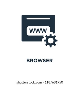 Browser icon. Black filled vector illustration. Browser symbol on white background. Can be used in web and mobile.