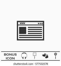 Browser icon flat. Black pictogram on white background. Vector illustration symbol and bonus button