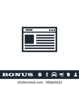 Browser icon flat. Black pictogram on white background. Vector illustration symbol and bonus button