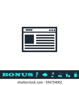 Browser icon flat. Black pictogram on white background. Vector illustration symbol and bonus button