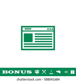 Browser icon flat. Green pictogram on white background. Vector illustration symbol and bonus button