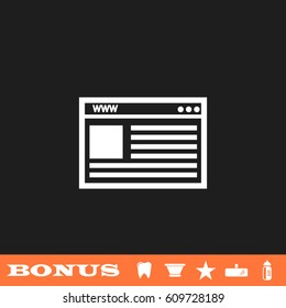 Browser icon flat. White pictogram on black background. Vector illustration symbol and bonus button tooth, vase, star, mirror, bottle