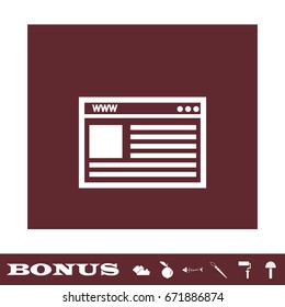 Browser icon flat. White pictogram on brown background. Vector illustration symbol and bonus icons